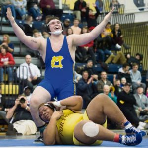 Canon-McMillan's Brendan Furman reacts after beating Lockport's Ronald Tucker during the 285-pound championship of the 2016 Powerade Wrestling Tournament at Canon-McMillan High School on Friday, Dec. 30, 2016.