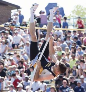 North Allegheny's Jono Pelusi competes in the Class AAA boys pole vault Friday, May 25, 2018, during the PIAA track and field state championships at Shippensburg University.