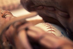 Baseball in glove