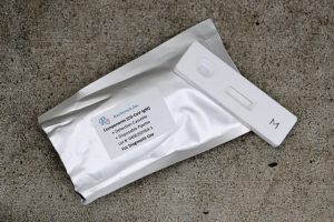 An antibody test kit at a drive-thru testing site in Hempstead, N.Y.