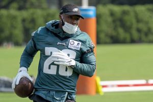 Philadelphia Eagles running back Miles Sanders in action during a practice, Thursday, Aug. 27, 2020, in Philadelphia.