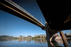 The Fort Duquesne Bridge spans the Allegheny River in Pittsburgh on Tuesday, Sept. 22, 2020.