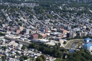 Downtown <span class="highlight">Latrobe as</span> seen on Monday  at about 1,000 feet above ground.