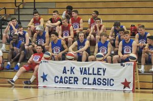 The East and West teams wait to compete during the skills competition at the annual Cager Classic March 22, 2019, at Highlands High School.