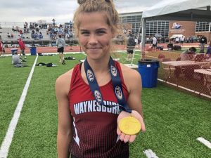 Waynesburgs Taylor Shriver won the pole vault at the PIAA Class AA championsihps May 28, 2021, at Shippesburg University.