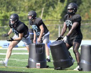 Seneca Valley linemen work out during practice on Aug. 9, 2021, in Jackson.
