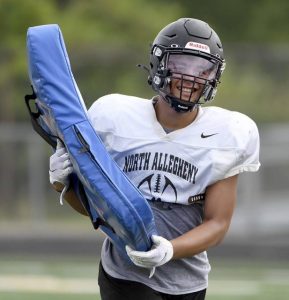 North Alleghenys Tyree Alualu smiles during practice on Aug. 10.