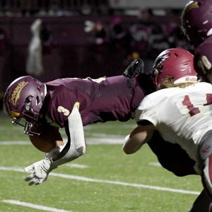 Steel Valley’s NiJhay Burt dives into the end zone to score his second touchdown against Serra Catholic on Friday, Oct. 29, 2021, in Munhall.