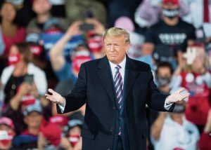 Former President Trump arrives at Atlantic Aviation in Moon for a campaign rally Sept. 22, 2020.