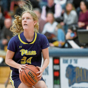 Plums Megan Marston eyes up a shot against Franklin Regional on Dec. 19, 2022.