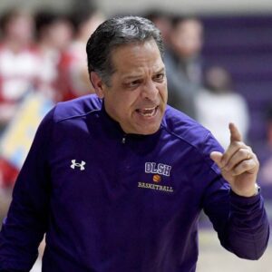 OLSH coach Mike Rodriguez states his case during a timeout in a game with Avonworth last season.