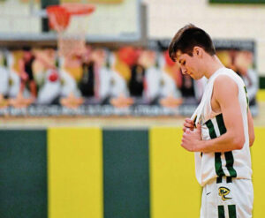 Deer Lakes guard Bryce Robson reacts to the Lancers’ 62-61 loss to Steel Valley on Dec. 28, 2022.