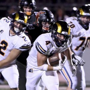 Mt. Lebanon’s Fred LaSota carries for a long gain against Bethel Park on Friday, Sept. 1, 2023, at Bethel Park.