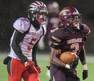 Steel Valleys Donald Barksdale (3) scores a touchdown against Mohawk in the WPIAL Class 2A semifinals Friday, Nov. 17, 2023, at West Allegheny.