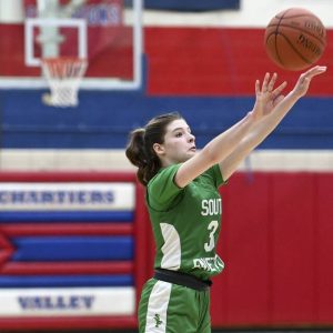 South Fayettes Haylie Lamonde shoots a 3-pointer against Chartiers Valley last season.