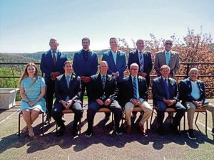 The Armstrong County Sports Hall of Fame inducted its 50th class Sunday. Members are (front row, from left) Terra Schall Finch, Joe Diani, Ted Faber, Paul Noonan, Al King, Jack Huth; and (back row, from left) Dr. W. David Hoff, Tye Desiderio, Denny Wolfe, Gary Montebell, J. Gary DeComo.
