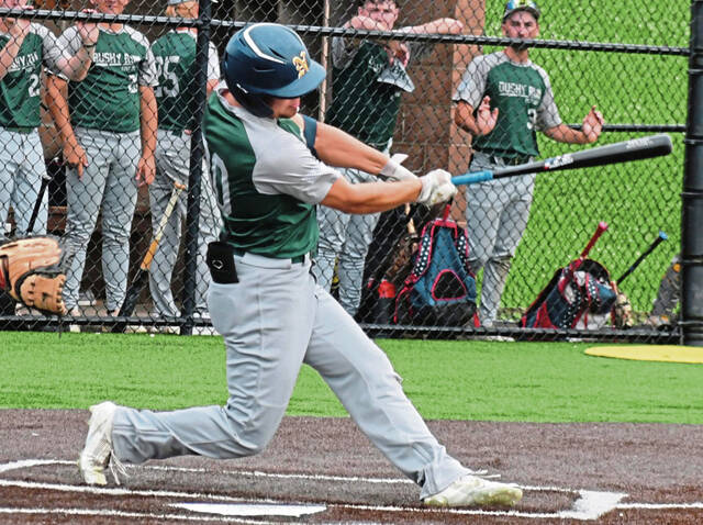 Bushy Run center fielder Jake Sincak rips a double in the first inning of the District 31 American Legion championship game July 16.