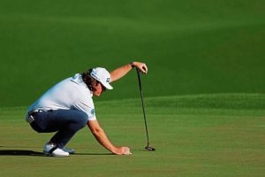Neal Shipley lines up a putt on the second green during the second round of the 2024 Masters.