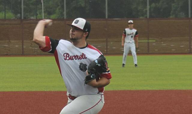 Lower Burrell Legion pitcher Jake Smith delivers against Hempfield East on July 1.