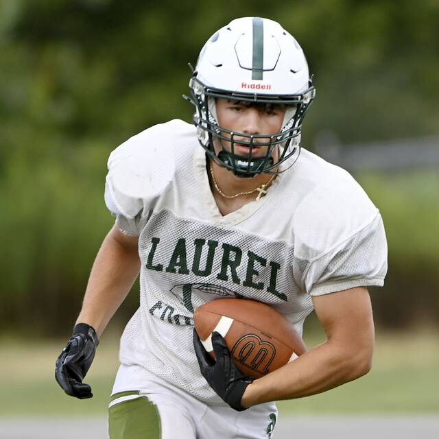 Laurel’s Kolton Carlson works out during practice on Wednesday, Aug. 20, 2025, at Laurel.