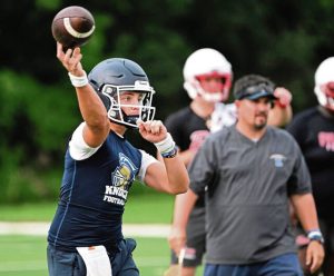 Knoch quarterback Max Wiley throws during a 7-on-7 tournament at Fox Chapel.