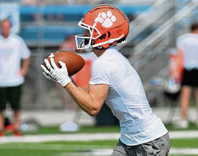 Yough’s Ryan Sarver with a catch during the WCCA 7-on-7 tournament July 17, 2025, at Hempfield Area High School.