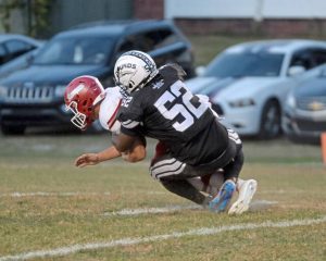 Monessen’s T.J. Taylor makes a tackle against Fort Cherry in September.