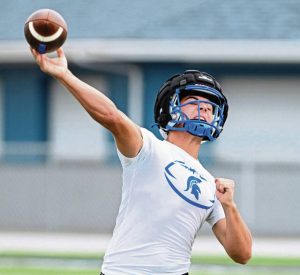 Hempfield quarterback Dom Detruf throws during the WCCA 7-on-7 tournament July 17, 2025, at Hempfield Area High School.