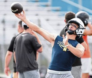 Norwin’s Tristyn Tavares throws during the WCCA 7-on-7 tournament July 17, 2025, at Hempfield Area High School.