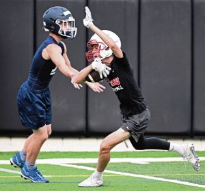 Fox Chapel’s A.J. Colbert returns an interception against Knoch during 7-on-7 play July 9 at Fox Chapel.