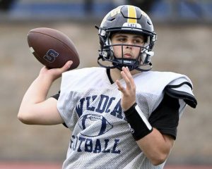 Shenango quarterback Niko Desalvo throws a pass during practice on Wednesday, Aug. 20, 2025, at Shenango.