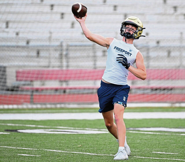 Freeport quarterback Drew Ross throws 7-on-7 play in July at Fox Chapel.