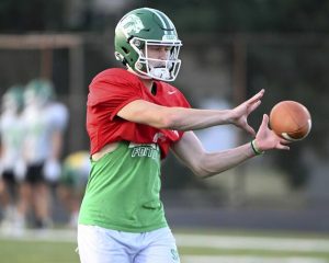 South Fayette quarterback Drew Welhorsky takes a snap during practice on Wednesday, Aug. 6, 2025, at South Fayette.