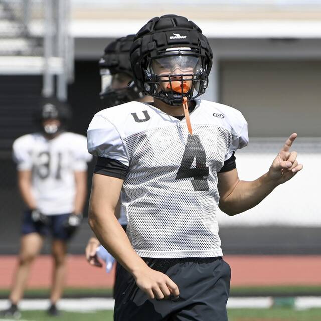 Upper St. Clair’s Nico D’Orazio works out during practice on Wednesday, Aug. 6, 2025, at Panther Stadium in USC.