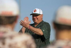 Yough coach Dan Palm celebrates after his team defeated Greensburg Salem on May 9, 2023.