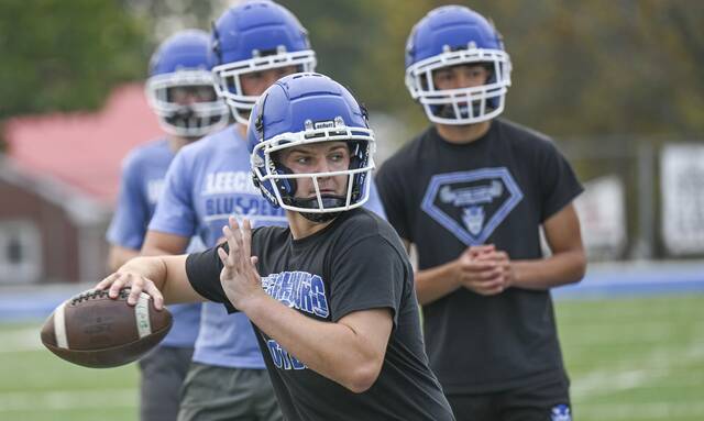 Leechburg quarterback Jaxon Vargo works out during a recent practice.