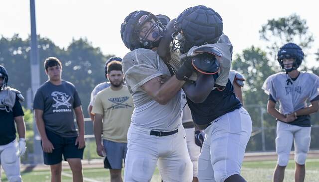 Kiski Area lineman Nick Anderson works out during first day of practice Aug. 11, 2025.