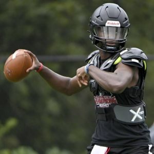 Aliquippa quarterback Marques Council Jr. throws a pass during practice on Thursday, July 31, 2025, at Heinz Field in Aliquippa.