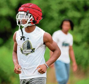 McKeesport’s Kemon Spell practices ahead of the 2024 season.