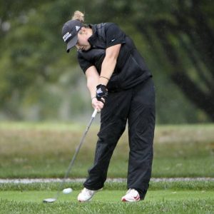 Elizabeth Forward’s Mya Morgan plays No. 17 during the WPIAL Class 3A girls golf championship on Sept. 30, 2024, at Butler Country Club.