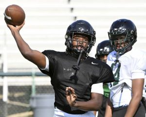 Sto-Rox quarterback Karic Willis throws a pass during practice on Thursday, Aug. 14, 2025, in Stowe.