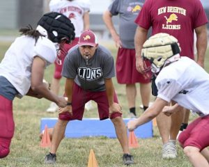 New Brighton coach John Macuga watches practice on Wednesday, Aug. 13, 2025, in New Brighton.