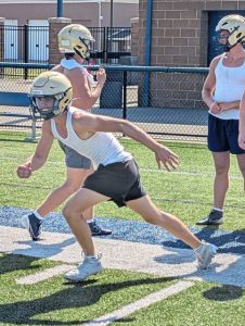 Drew Ross works in practice Tuesday, Aug. 13, 2025 at Freeport Area Athletic Stadium.