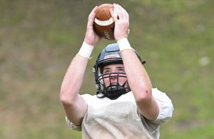 Allderdice’s Lukas Stead pulls in the ball during practice Wednesday.