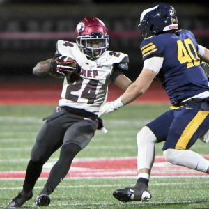 St. Joseph’s Prep’s Khyan Billups carries past Central Catholic’s Colsen Gatten during the PIAA Class 6A state championship game on Saturday, Dec. 7, 2024, at Cumberland Valley.
