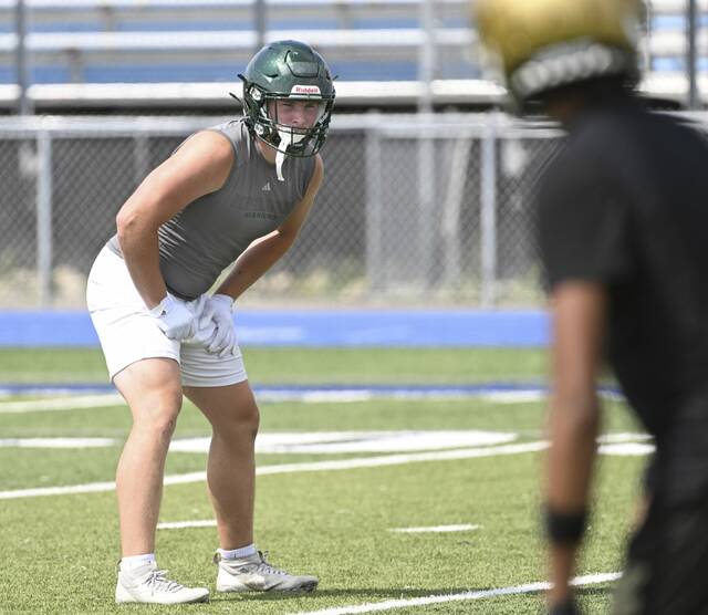 Penn-Trafford’s Jamison Yurt looks on during the WCCA 7-on-7 competition July 17 at Hempfield.