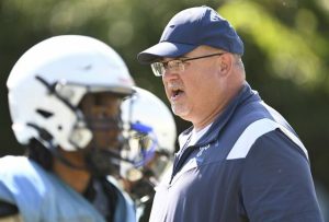 Bishop Canevin coach Rod Steele looks on during practice Tuesday.