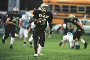 Valley’s B.J. Flenory returns the opening kickoff 95 yards on Sept. 1, 2000, giving the Vikings a huge lift toward a 42-14 victory over neighboring Burrell.