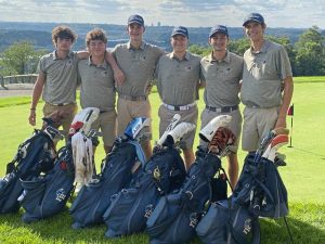 Members of the Franklin Regional boys golf team include, from left, seniors Dylan Mauser, Jose Balza, Noah Venters, Luca Bertucci, Anthony Poole and Colin Holt.