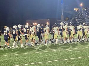 Players from Norwin and Kiski Area meet for a postgame handshake after their game Aug. 29, 2025, at Norwin.
